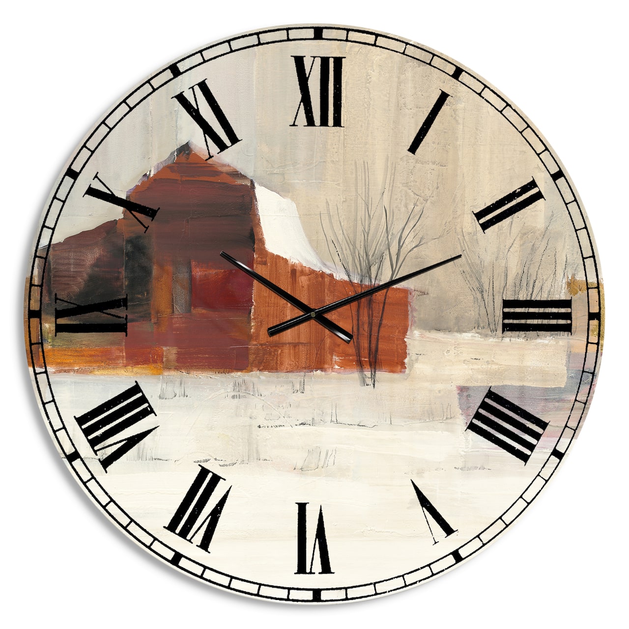 Designart 'Winter In The Barns Farmhouse Wall Clock